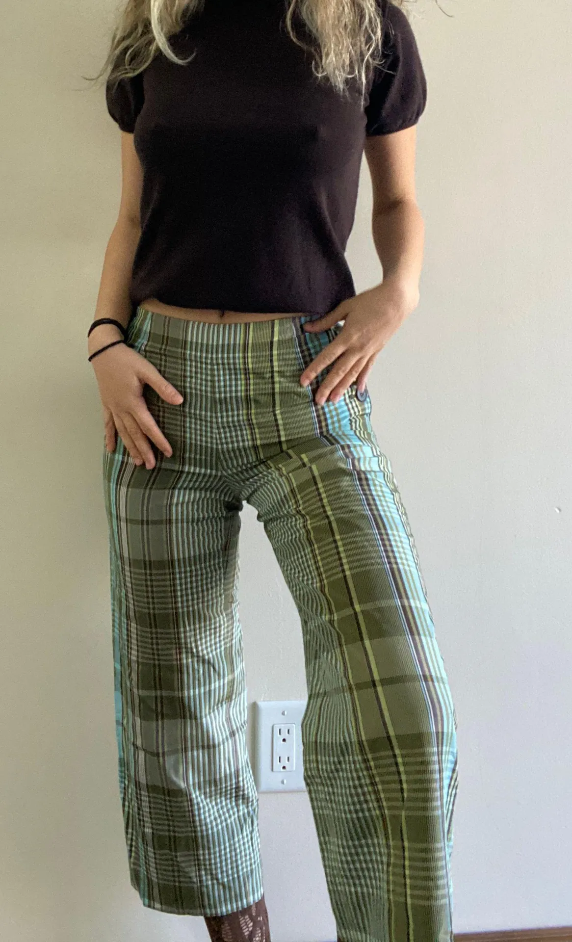 Green Plaid Fairy Cropped Pants Vintage Size 2 - Image 2