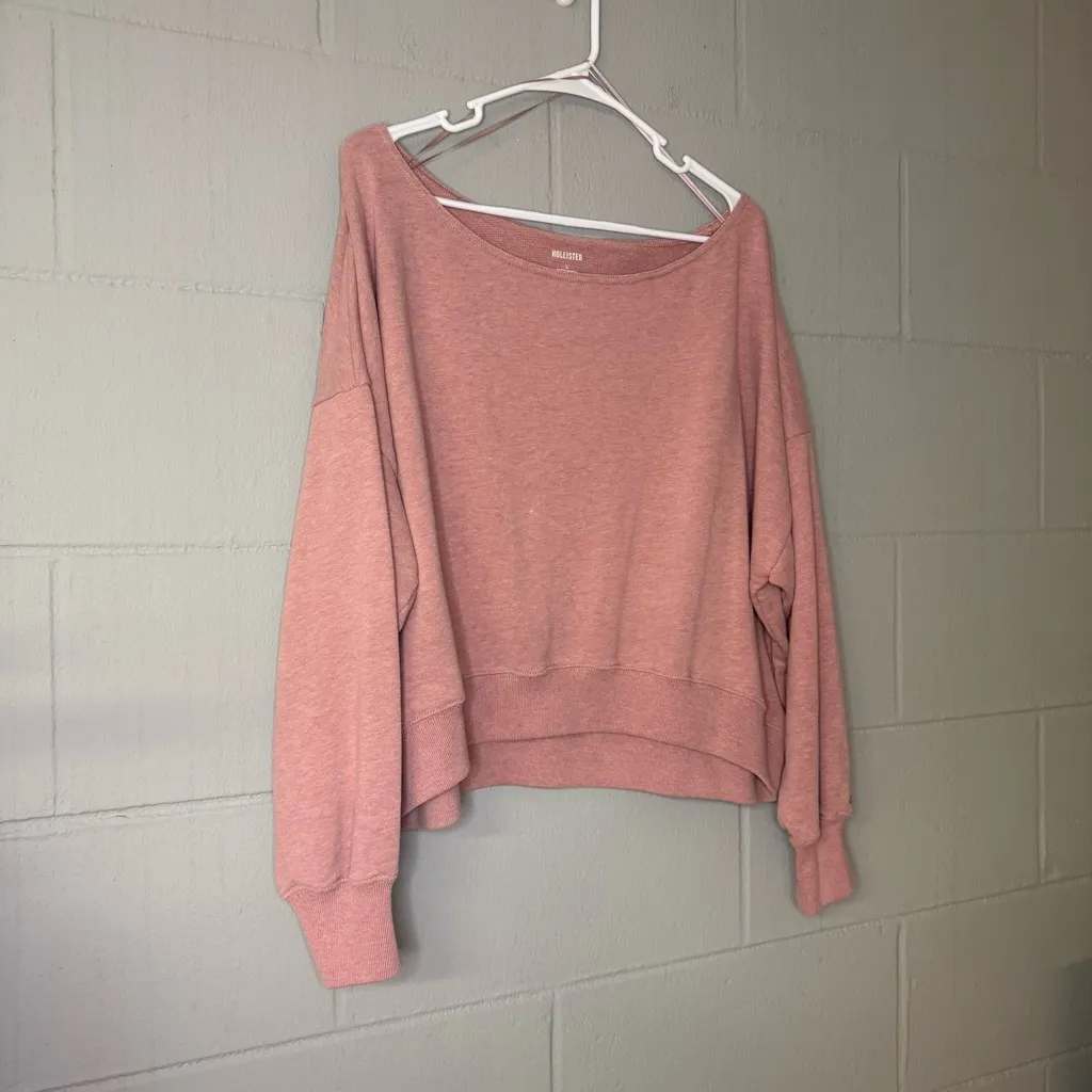 Hollister Easy Off-the-Shoulder Cotton Sweatshirt in Mauve Pink Women’s Sz Large - Image 5