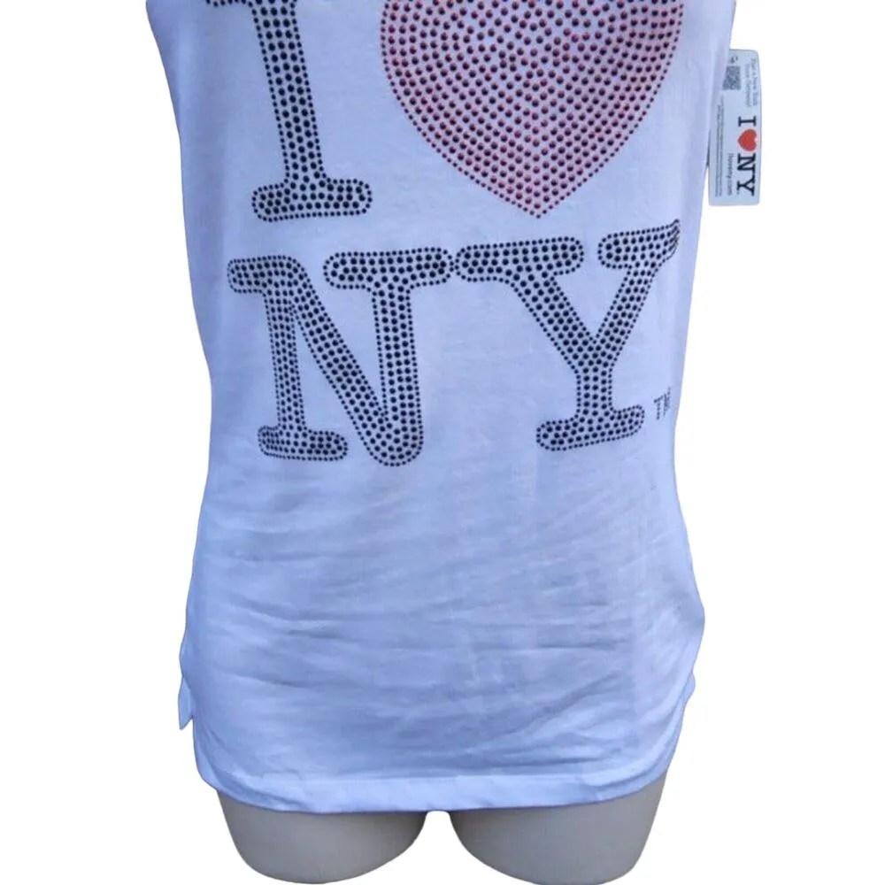 NWT I Heart NY Tee, Women's Size L, Beaded, White, Short Sleeve, V - Image 10