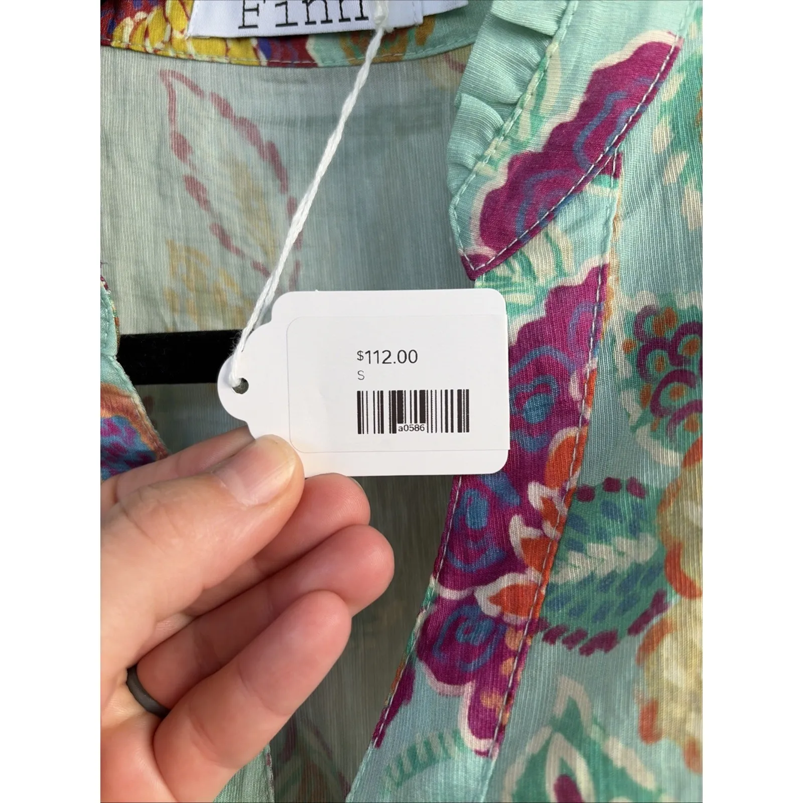 Finn Floral Flower Vneck Tencel Nylon Linen Blend Blouse Top Shirt Small NEW NWT Blue - Image 4