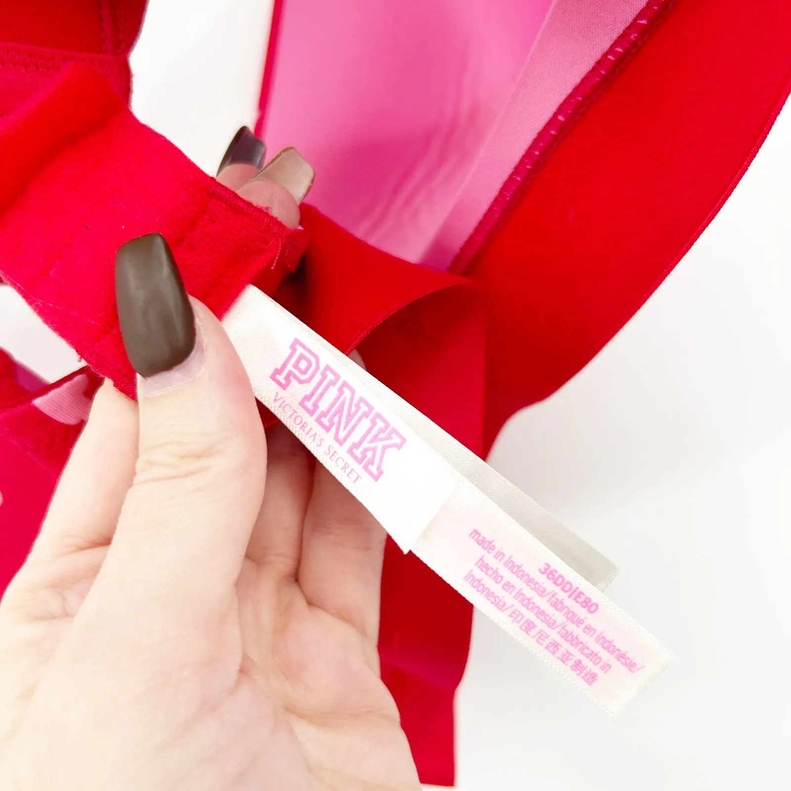 NWT Victorias Secret VS PINK Lightly Lined Wireless‎ Heart Print Bra 36DD Red - Image 5