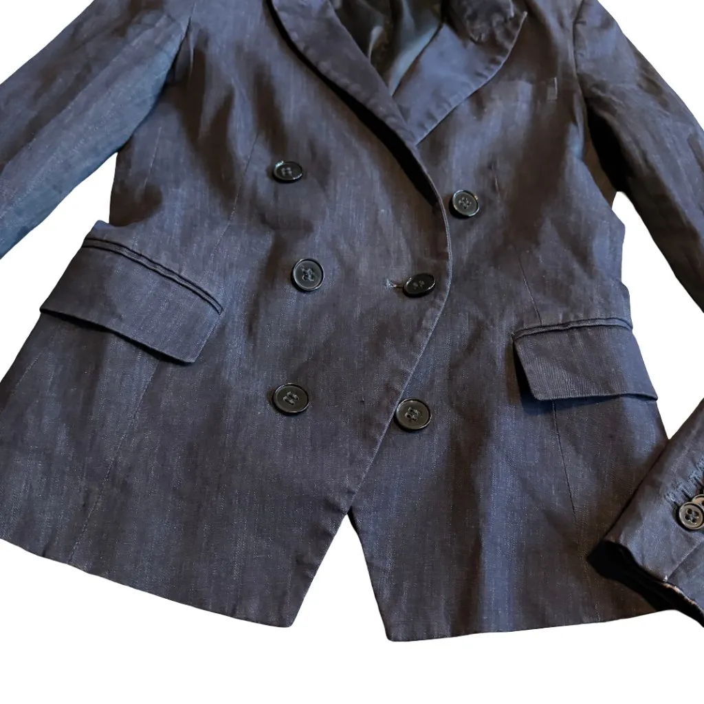 Theory Black Denim Double Breasted Blazer Jacket Button Down Size 2 Women's - Image 3