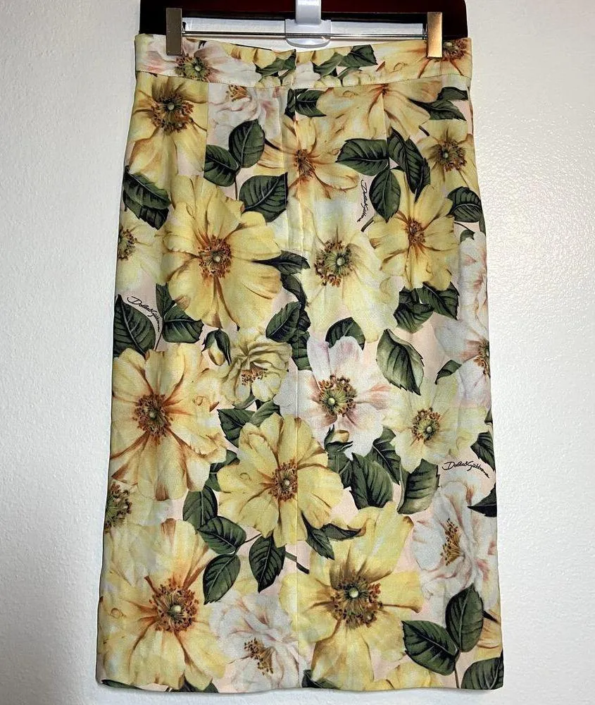 Dolce & Gabbana Camellia Print Silk Blend Charmeuse Pencil Skirt Floral NWOT L - Image 5