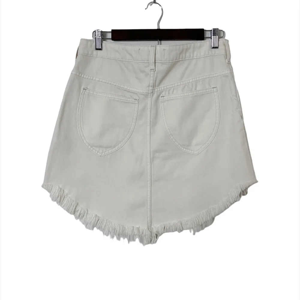 We The Free Fringe Scoop Hem Denim Mini Skirt Size 27 Cream - Image 10