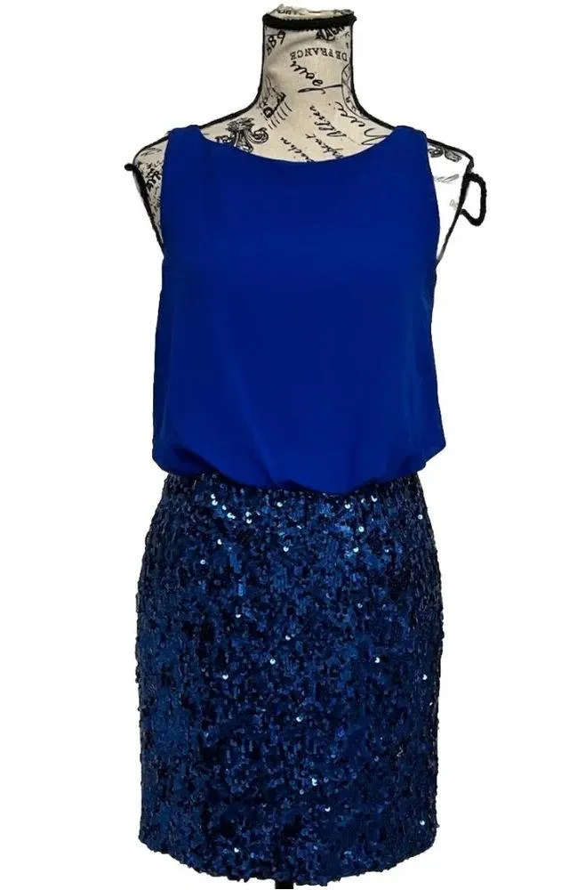 Aqua Chiffon Cami Sequin Mini Dress NYE Party Night Out Blouson Blue SZ 2 HOCO - Image 2