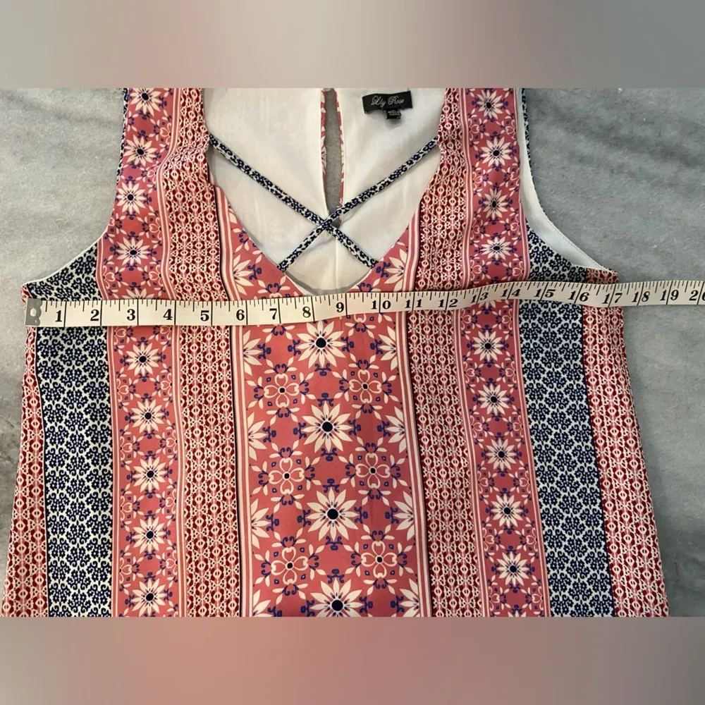 Lily Rose Pink Blue V Neck Sleeveless Bandana Print A Line Mini Dress Size XS - Image 9