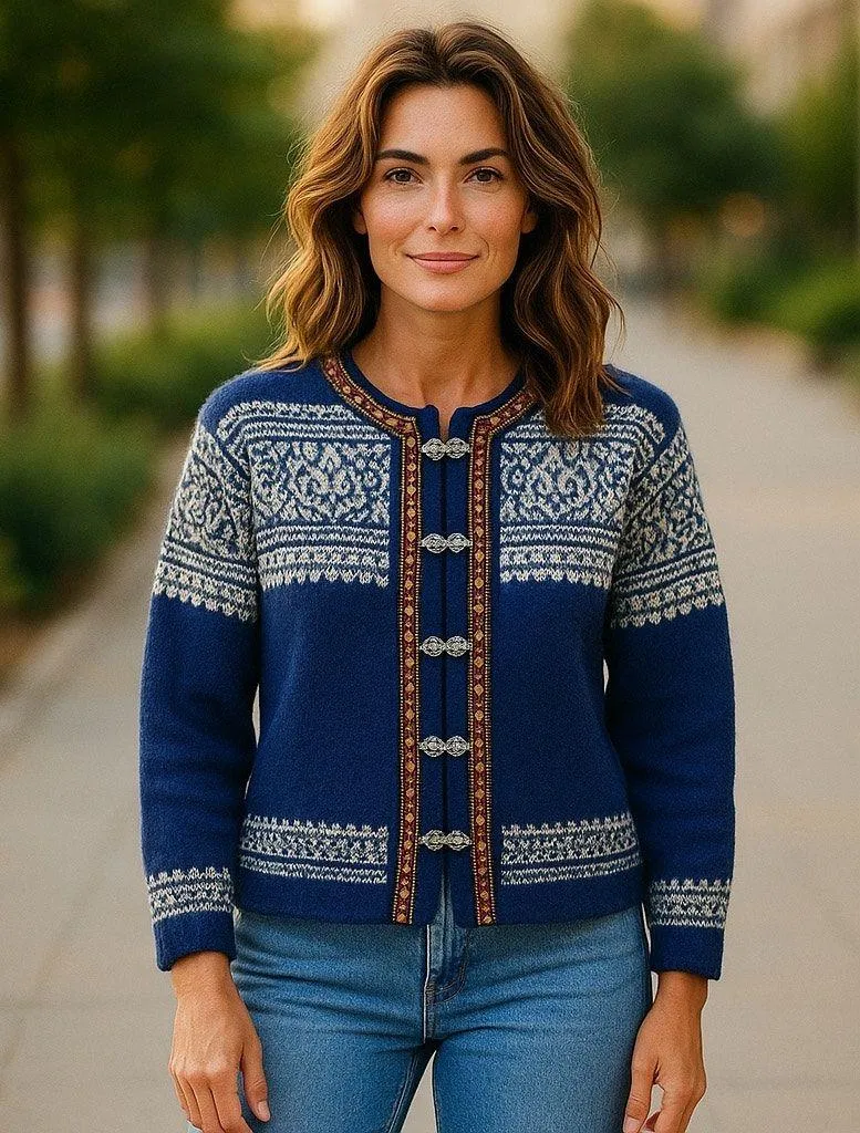 Vintage North Cape By Knut & Knut Norwegian Wool Sweater In Blue & White Large - Image 9