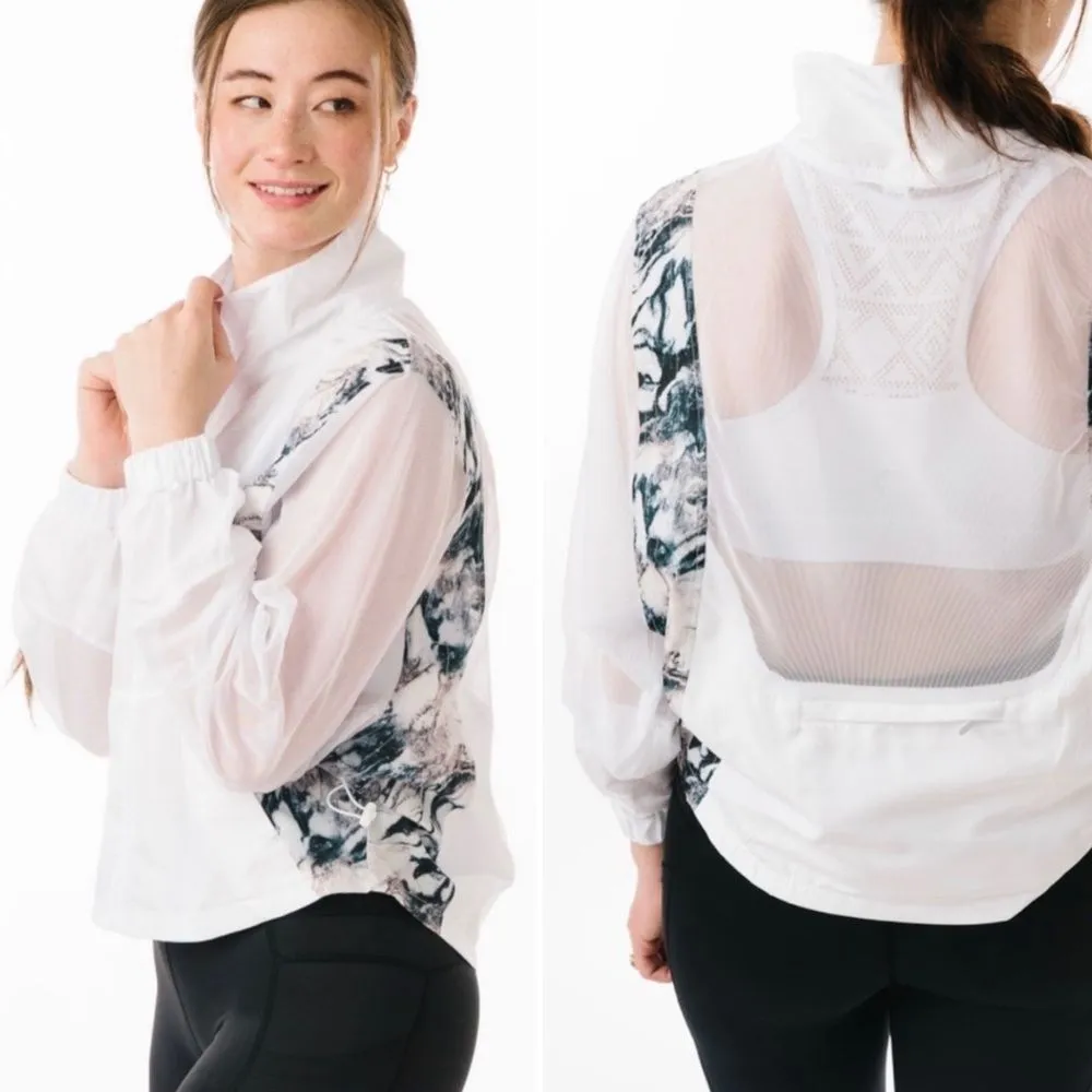 NWT ZYIA White Marble Mesh Jacket Packable Pouch Windbreaker Size Medium New - Image 16