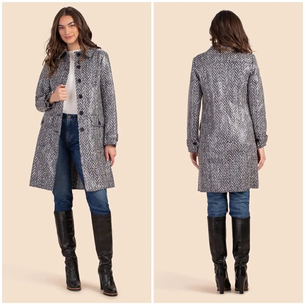 💕TRINA TURK💕 Denali Coat ~ Indigo Chevron Print with Clear Laminate 12 NWT - Image 2