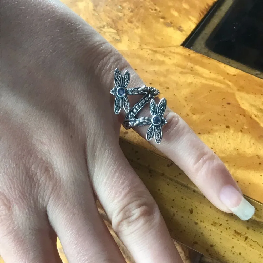Natural Blue Sapphire Sterling Silver Dragonfly Ring Size 5 - Image 3