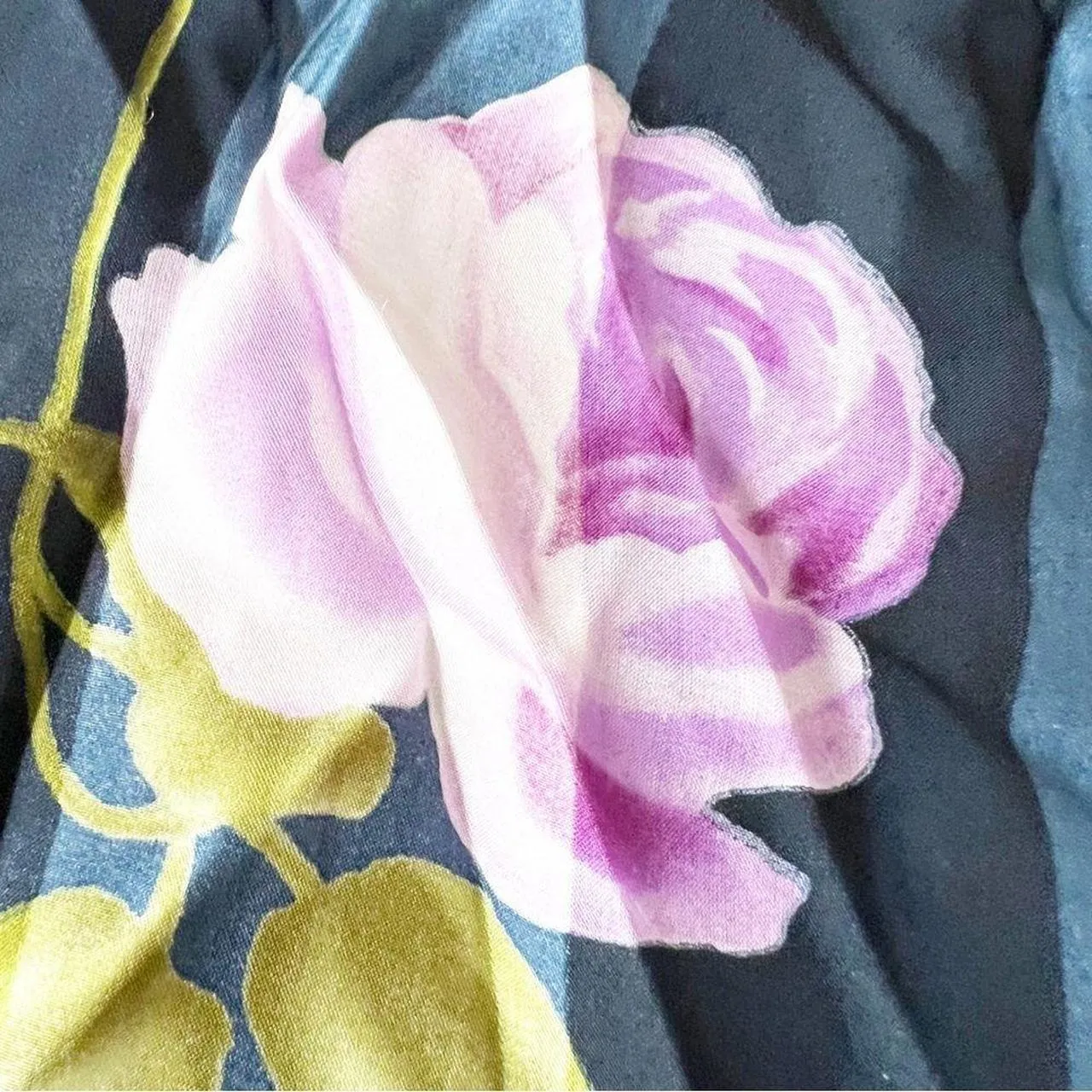 Echo Navy Blue Silk Rectangle Scarf With Rose Print - Image 2