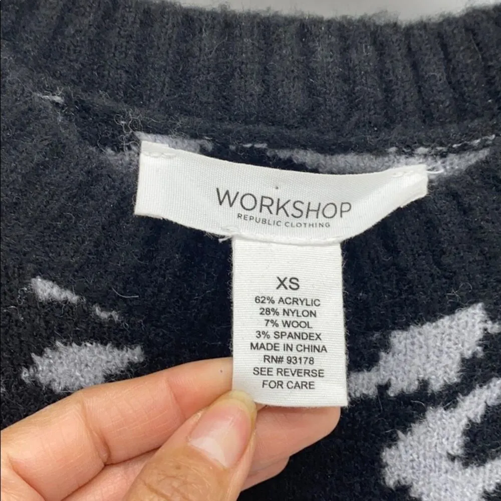 WORKSHOP Republic grey black leopard print sweater boxy wool blend sz xs - Image 2