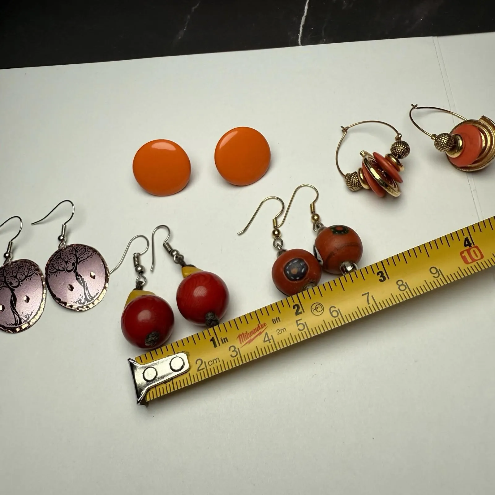 Dangle Stud & Hoop Pierced Earrings Lot Of 5 Orange Red Etc Some Beaded - Image 12