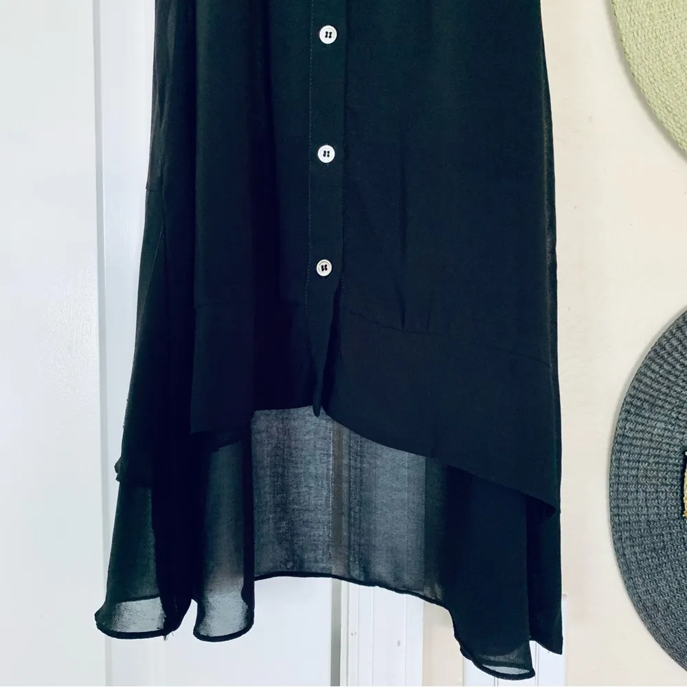 Forever 21 Black See-Through Button-Up Dressy High Low Tank Top Blouse | Size: M - Image 4