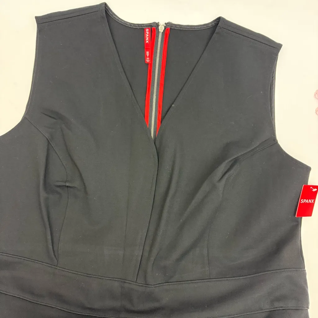 SPANX The Perfect Sleeveless Jumpsuit Ponte Knit Classic Black Flare Wide Leg - Image 5