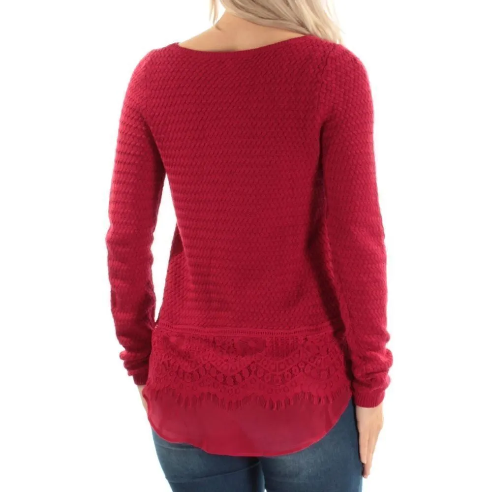 Lucky Brand Red Lace Trim Knit Sweater - Image 7
