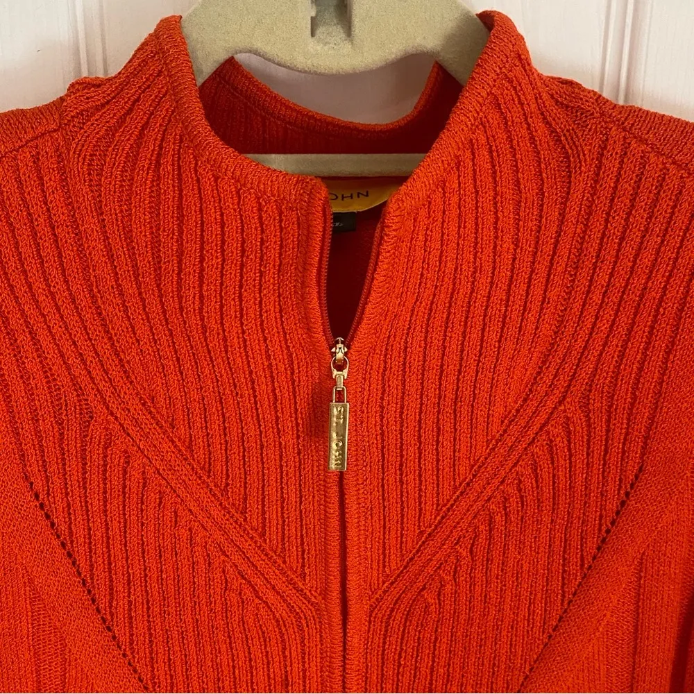 St John Zip Up Wool Blend Sweater in Tangerine - Image 2