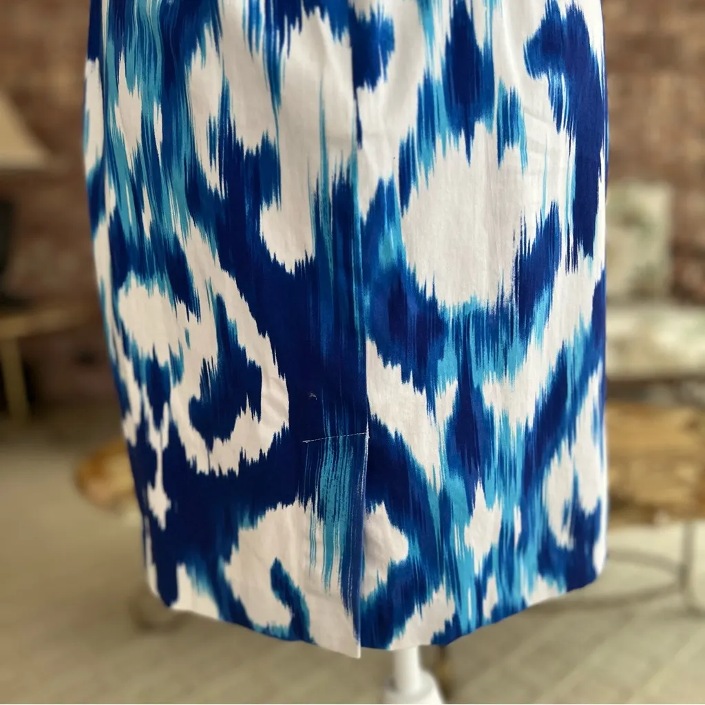 Ellen Tracy Dress  Tie Dye Ikat Mini Blue Cap Sleeve 6 Belted Garden Brunch Chic - Image 11