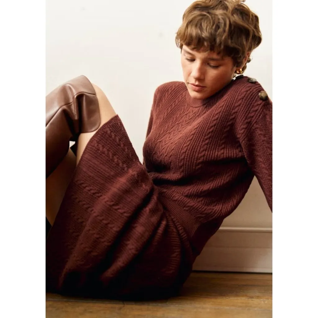 NWT Sezane Camilla in Caramel Cable Knit Merino Wool Blend Sweater XS - Image 6