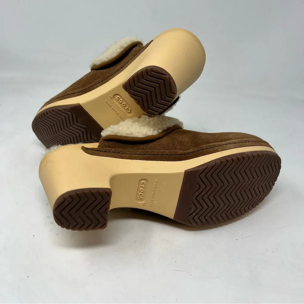 Crocs Sarah Luxe Leather Sherpa Faux Fur Clog Mule 203413 Women’s size 6 - Image 6