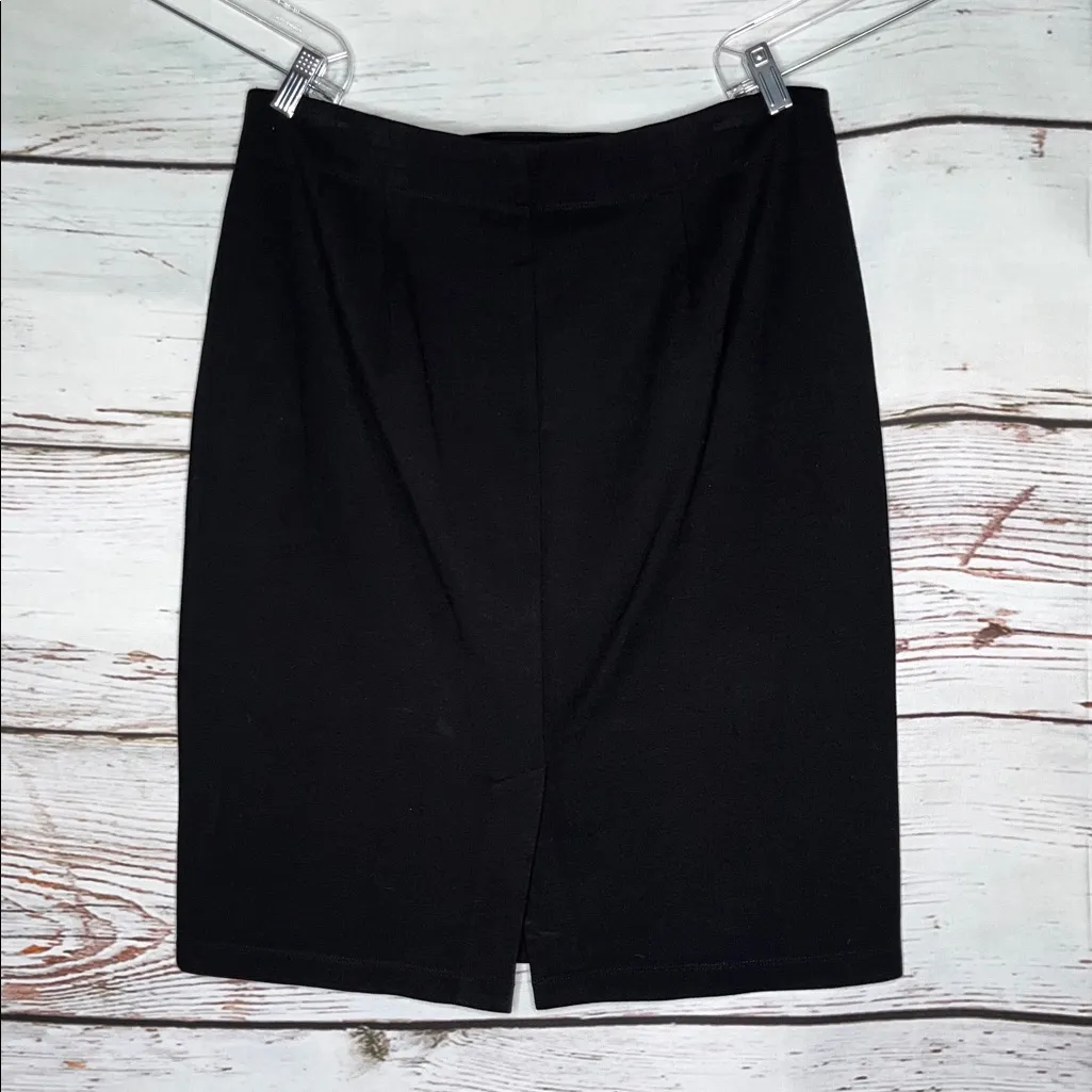 Eileen Fisher Size L Classic Black Ponte Knit Straight Pencil Skirt w/ Back Slit - Image 2