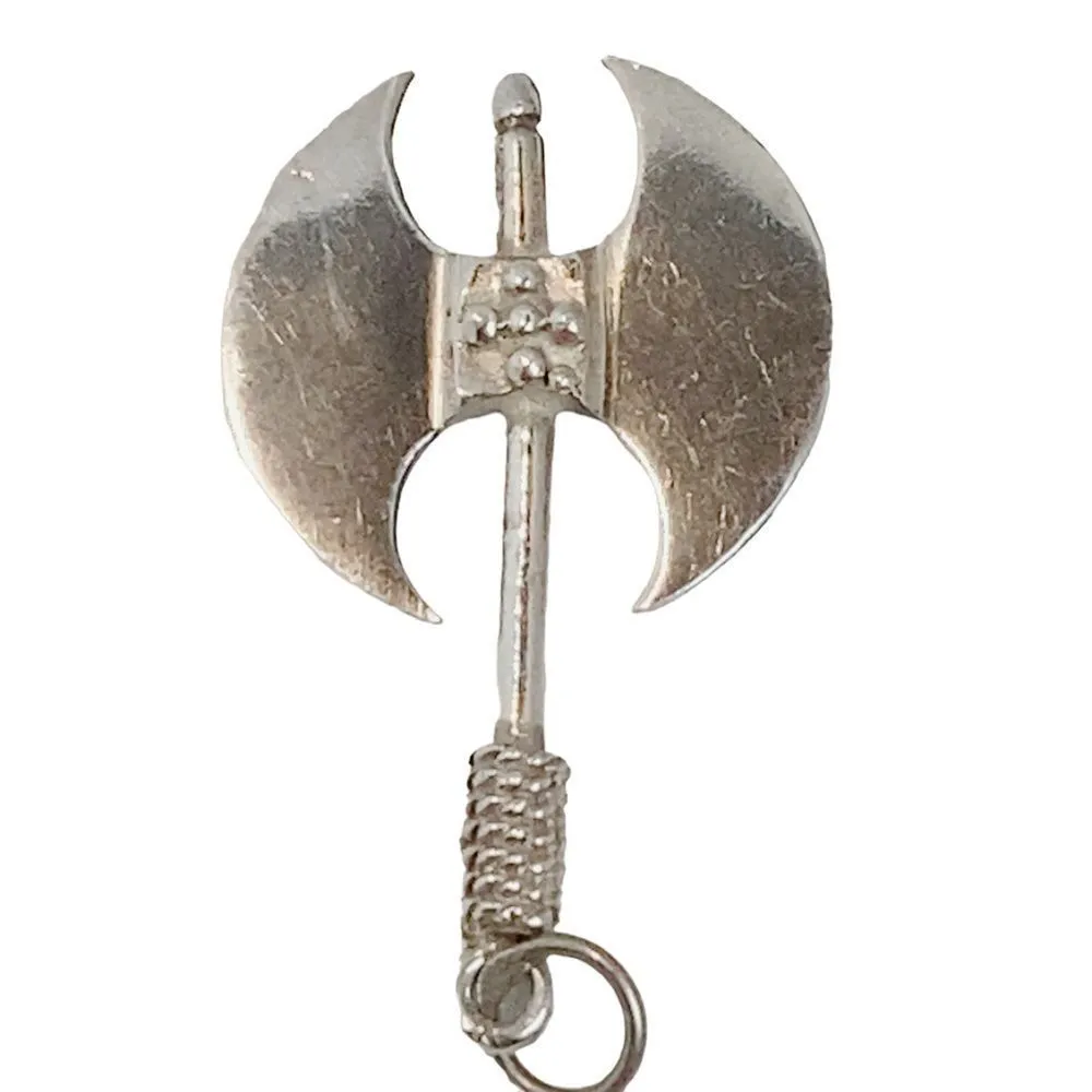 Vintage Minoan Double Head Axe Ancient Greek 925 Sterling Silver Vikings Pendant - Image 2
