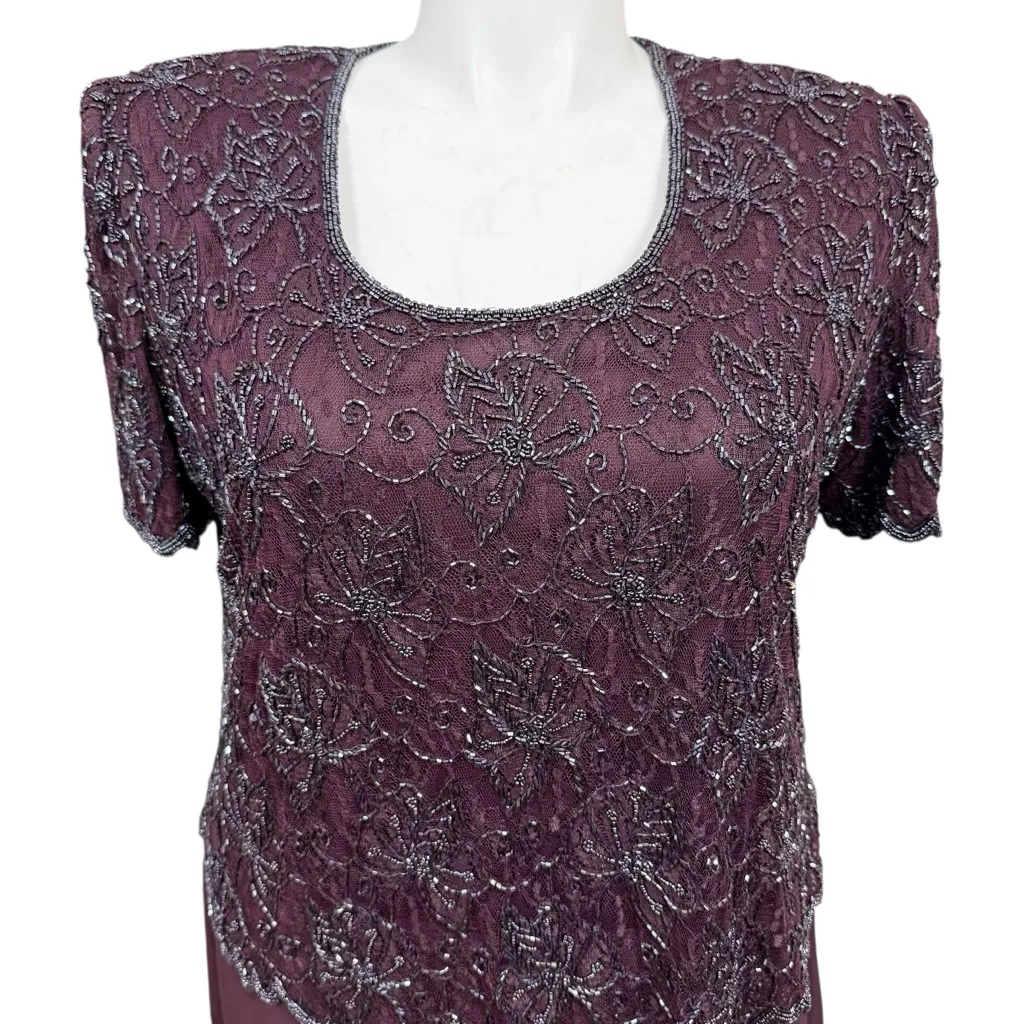 Vintage Brilliante by J.A. Plum Beaded Lace Formal Dress Size XXL Purple - Image 2