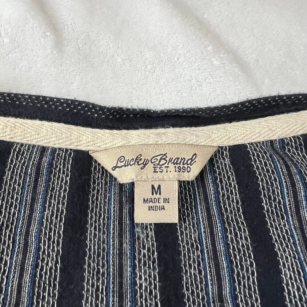 Lucky Brand Striped Cap Sleeve Tunic Shirt Dress Size Medium Tie Waist Nautical - Image 6