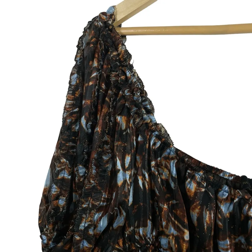 House of Harlow 1960 Revolve Metallic Abstract Puff Sleeve Blouse Brown Size L Size L - Image 3