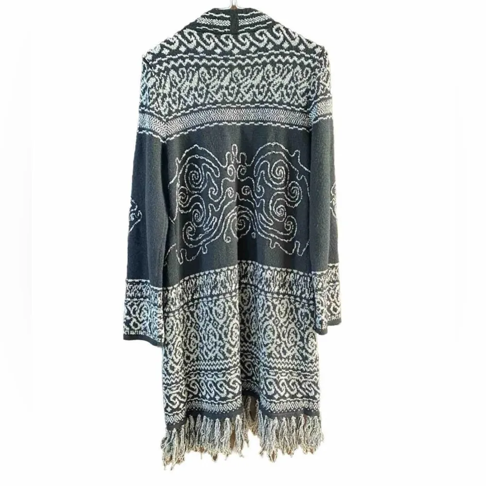 Chico’s Women’s Size 3 (XL) Black Gray Open Front Fringe Cardigan Boho Sweater - Image 7