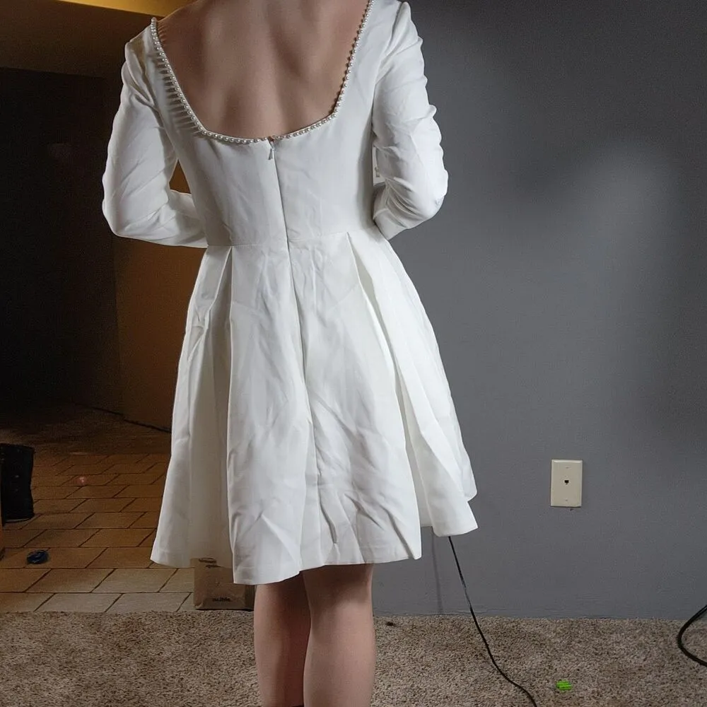 Unbranded Women's White Mini Dress Babygirl Square Neck Long Sleeve Size Small - Image 7