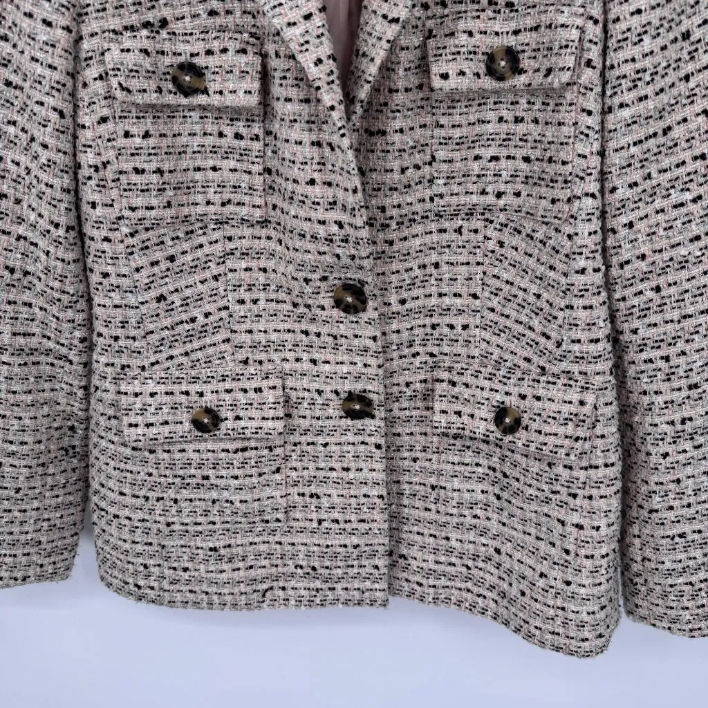 Karl Lagerfeld  Tweed Blazer Jacket Womens‎ 12 Pink Wool Blend Pockets Lined - Image 3