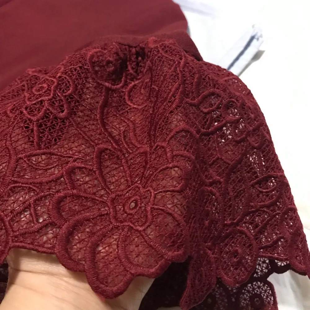 Karl Lagerfeld Paris Burgundy Shift Dress, W/Crochet Bell Sleeve Sz. 6 NWT! - Image 5