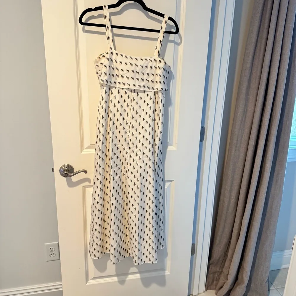 Theory Floral lkat Print Silk Tie Back Slip Midi Dress Size Small - Image 4