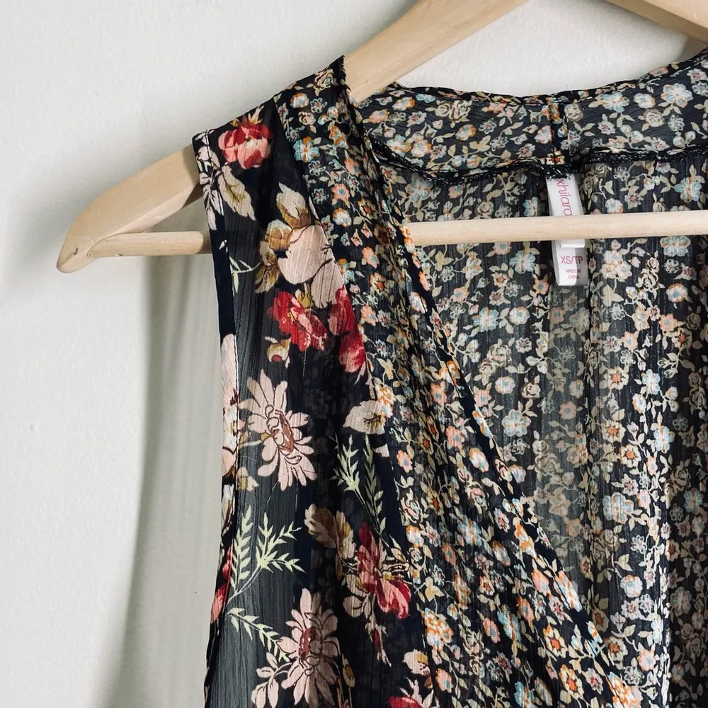 Vintage 90s Floral Vest Cardigan Black Pink size XS - Image 3