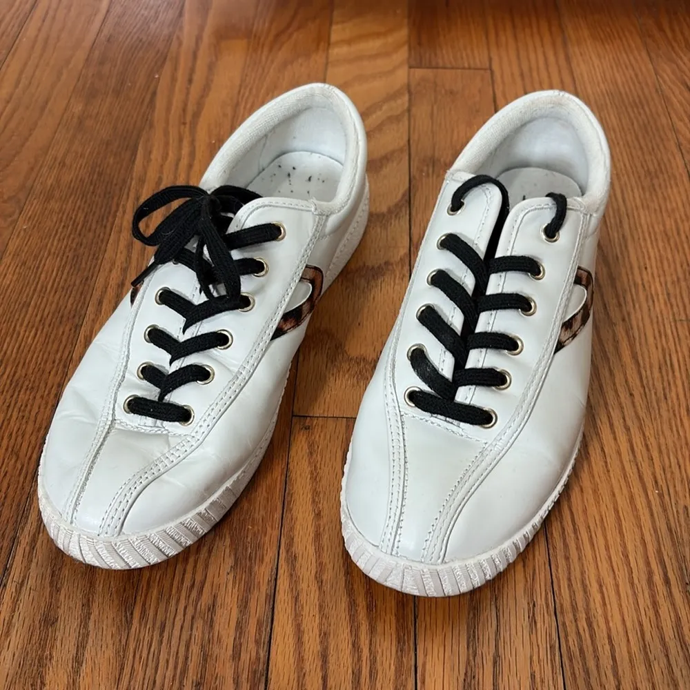 Anthropologie Tretorn Nylite‎ Plus Sneaker Leather Shoe White Women's 9M leopard - Image 2