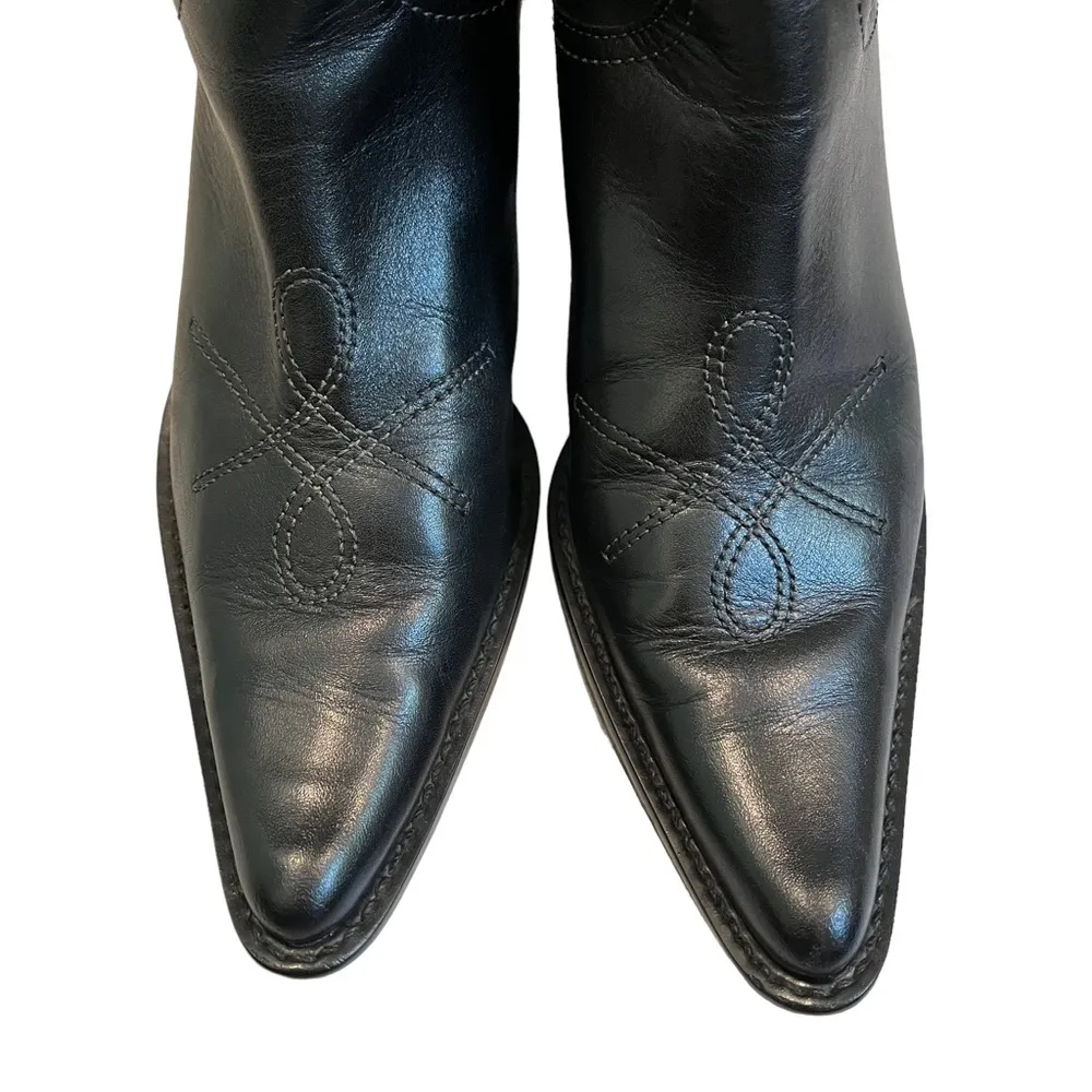 Franco Sarto Leather “Witchy Pointy” Toe Mid Calf Pull On Western Boots - Image 6