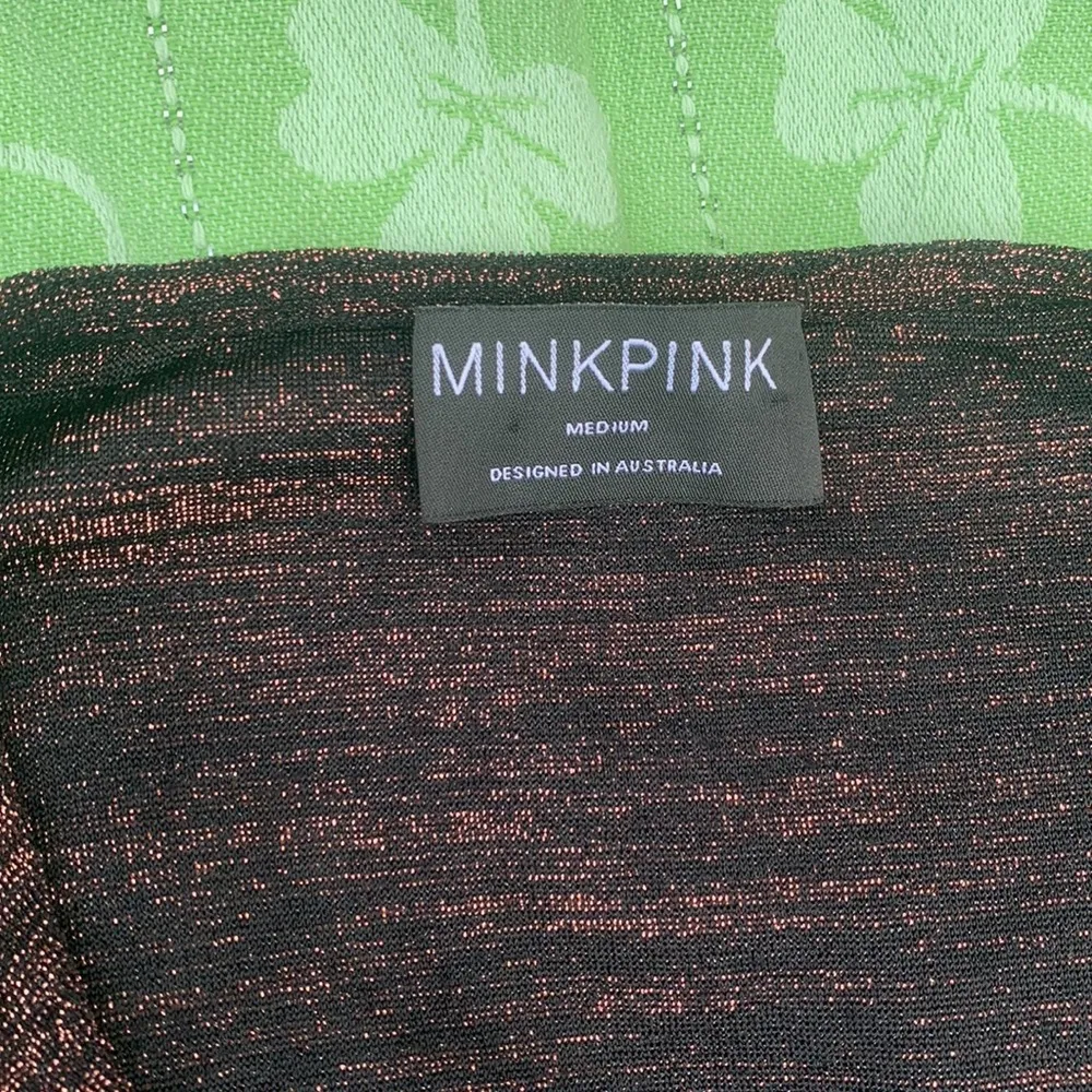 Minkpink Copper & Black Stretchy Dress Faux Wrap Front Size M - Image 3