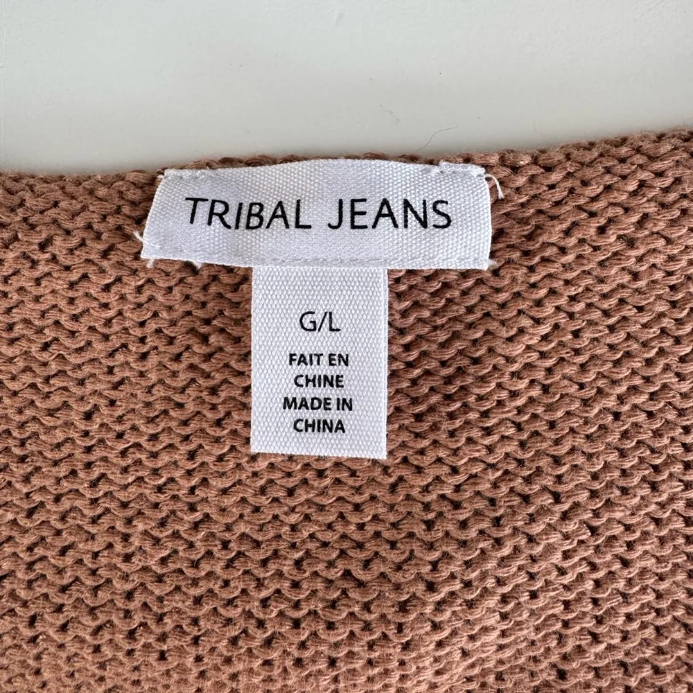 Tribal Jeans Camel Tan Knit Sweater Vest w Braided Details Size Large - Image 4