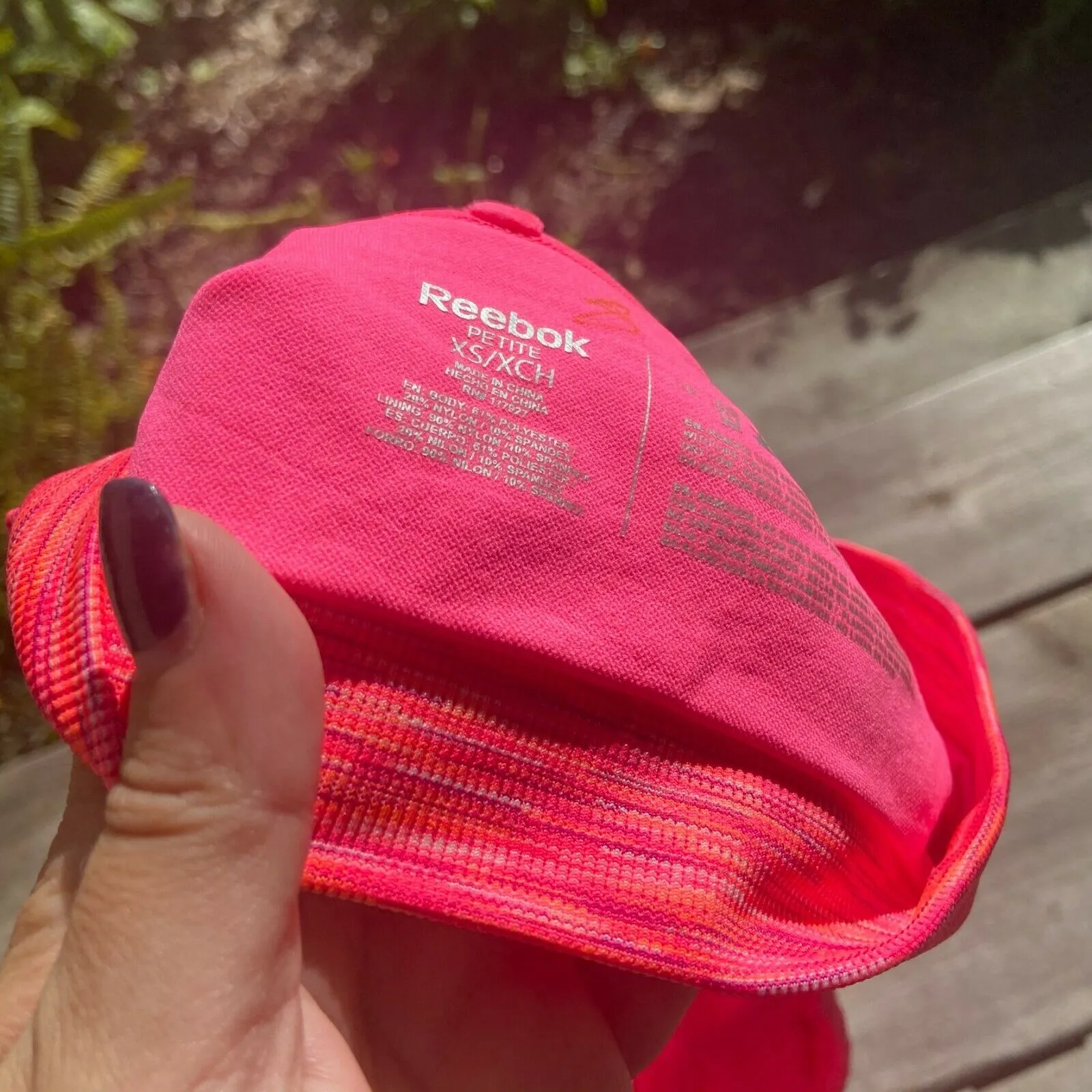 Reebok Womens Sports Bra Size‎ XS Space Dye Neon Pink Crop Top Strappy Pads - Image 3