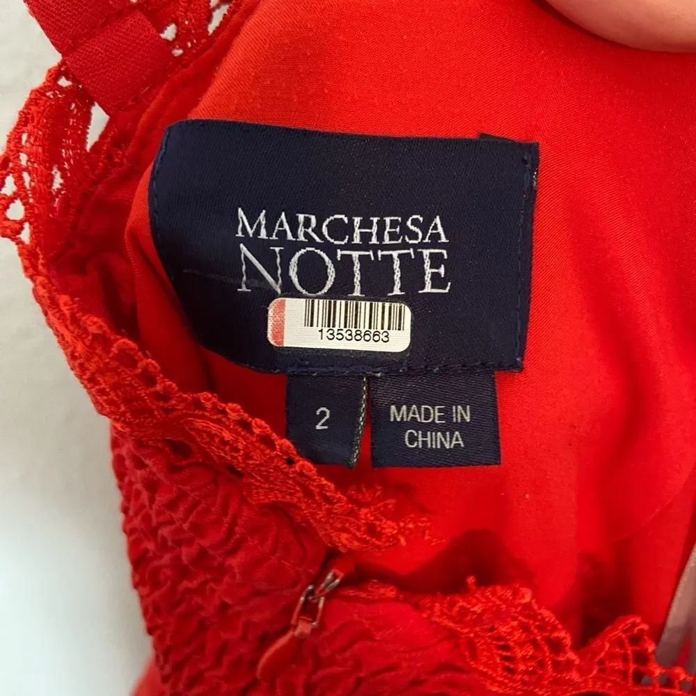 MARCHESA Notte Red Tiered Midi Dress Size 2 - Image 4