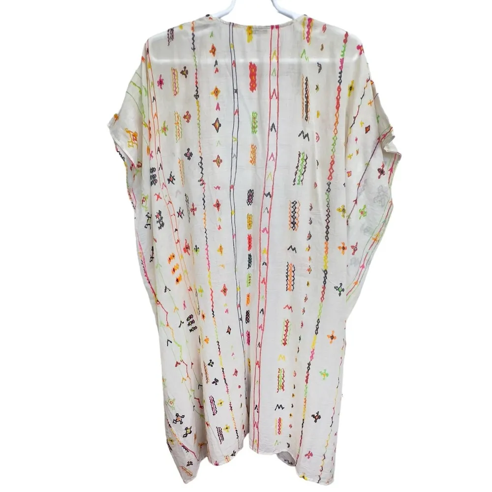 Mes Demoiselles Kimono White Multi Size OS Long Colorful Dolman Sleeve Coverup - Image 4