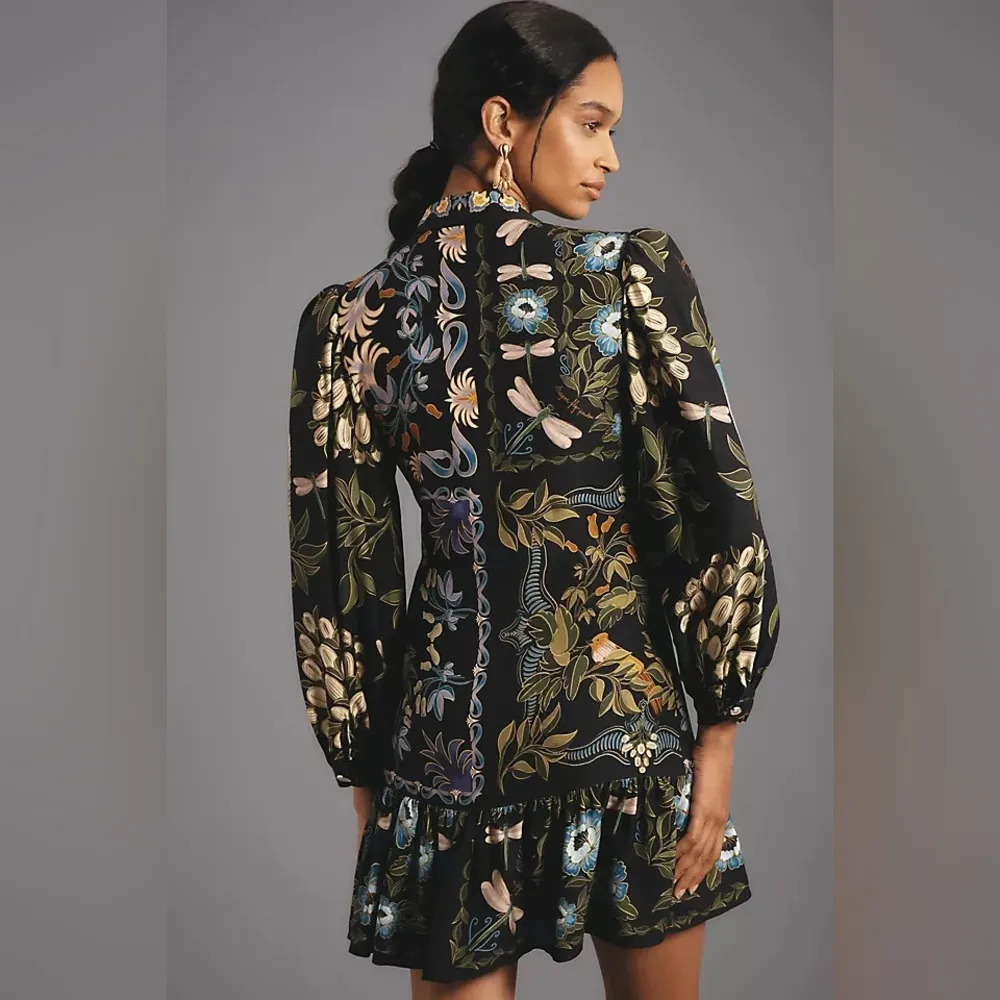 FARM RIO Black Winter Garden Mini Dress S - Image 3