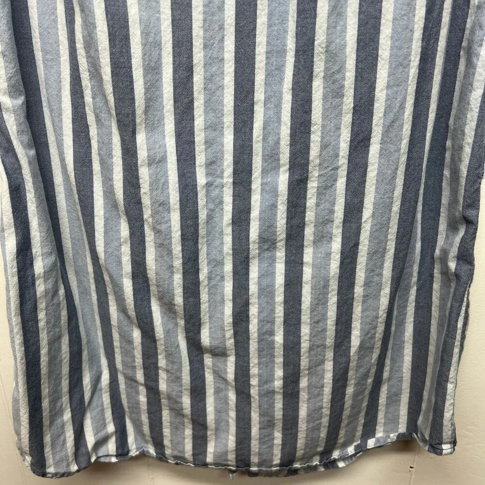 Toad & Co Organic Cotton Striped Button Front Sleeveless Shirt Dress Women's XS Blue - Image 10