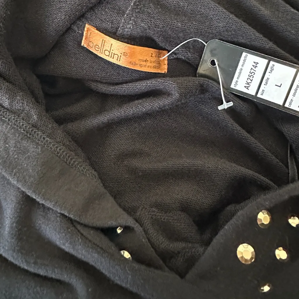 Belldini Black and Gold Polka Dot Accents Top w/hood Size L - Image 6