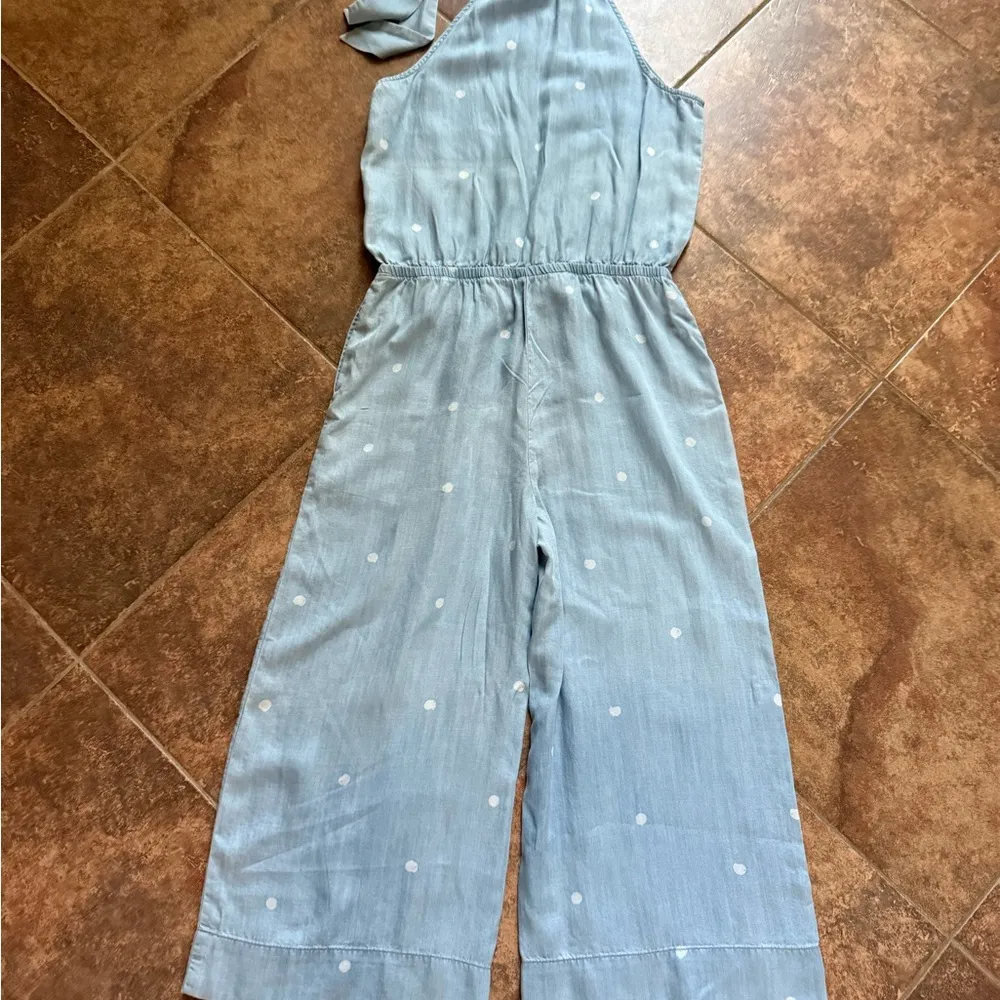 Anthropologie Cloth & Stone Chambray Polka Dot Jumpsuit Cropped Wide Leg - Image 9