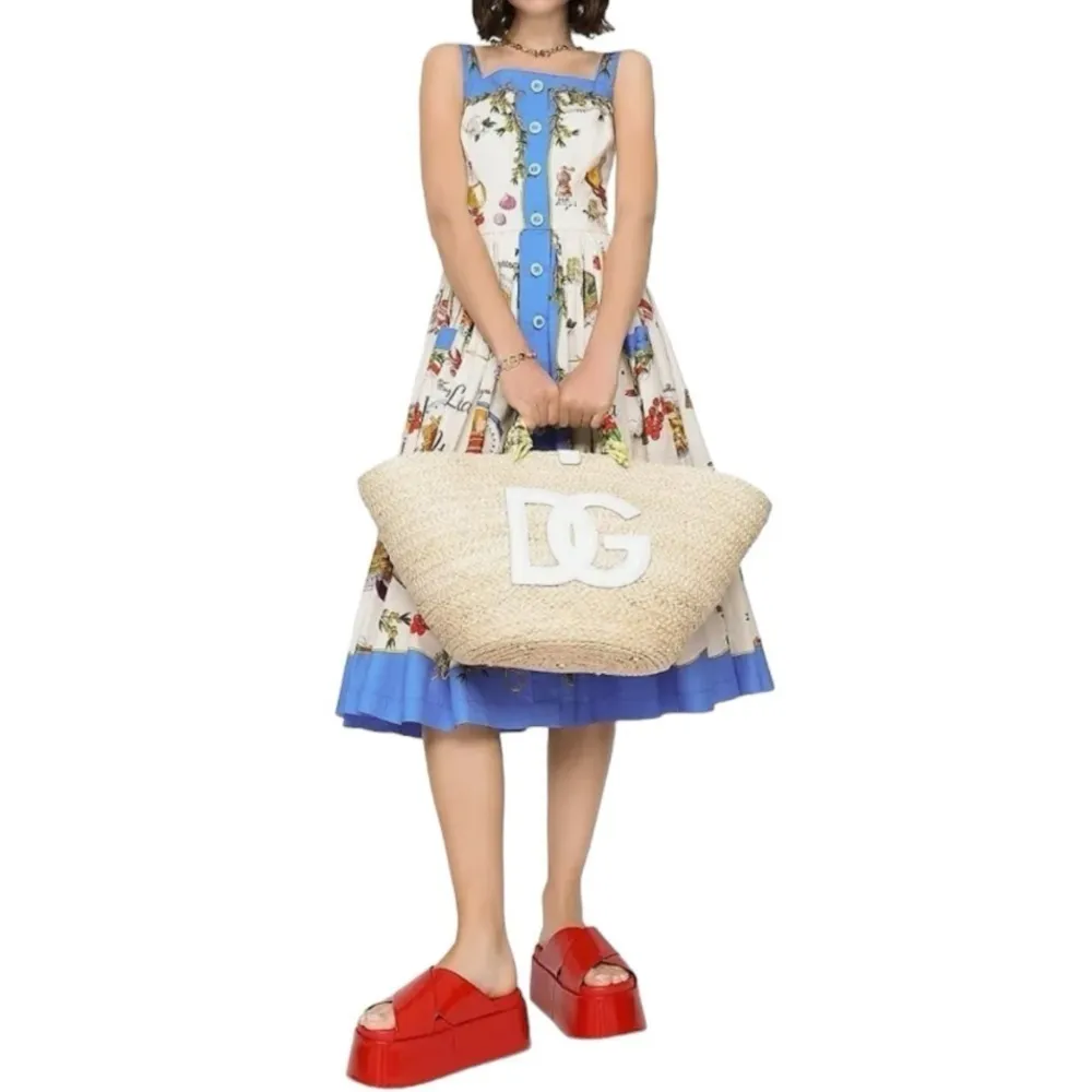 Dolce & Gabbana Kendra DG Logo Woven Straw Tote in Giallo - Image 6