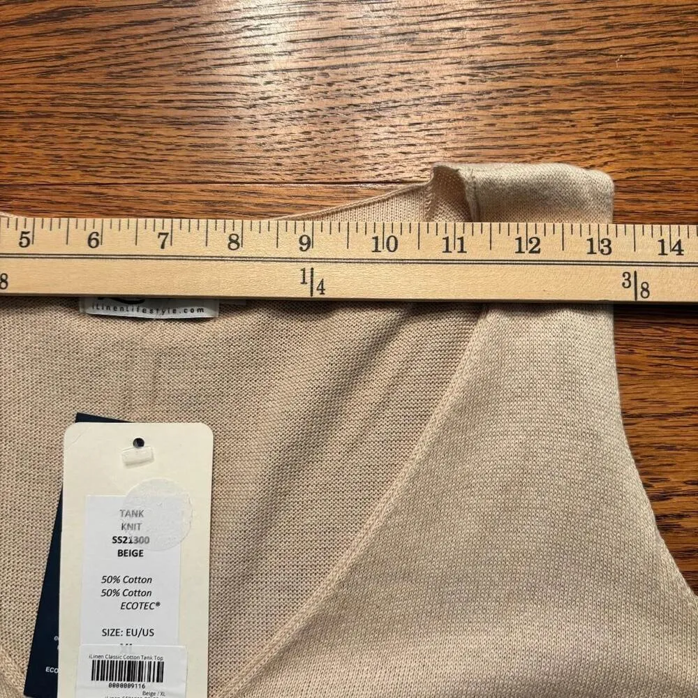 iLinen Classic Cotton Tank Top Beige Women's Size XL Ecotec Yarn NWT - Image 8