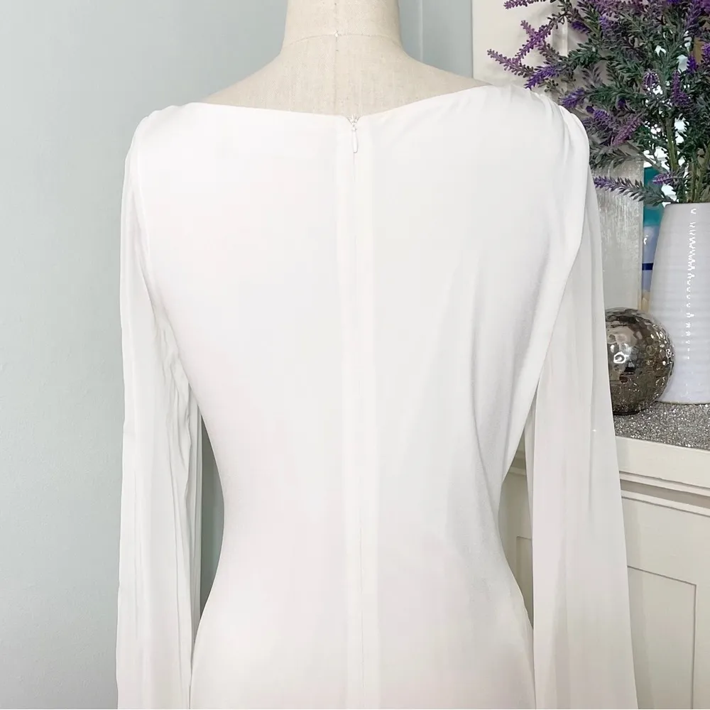 Ivanka Trump White Sheath Dress with Sheer Long Sleeves 4 Small - Image 7