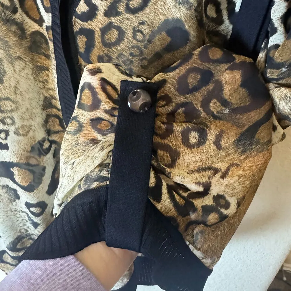 Misook Cardigan Womens L Brown Leopard Snap Front Vintage 90s lightweight sheer - Image 5